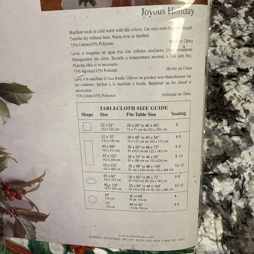 Vintage Bardwell Christmas Tablecloth 60x120 OVAL Poinsettia NEW Cotton/Poly